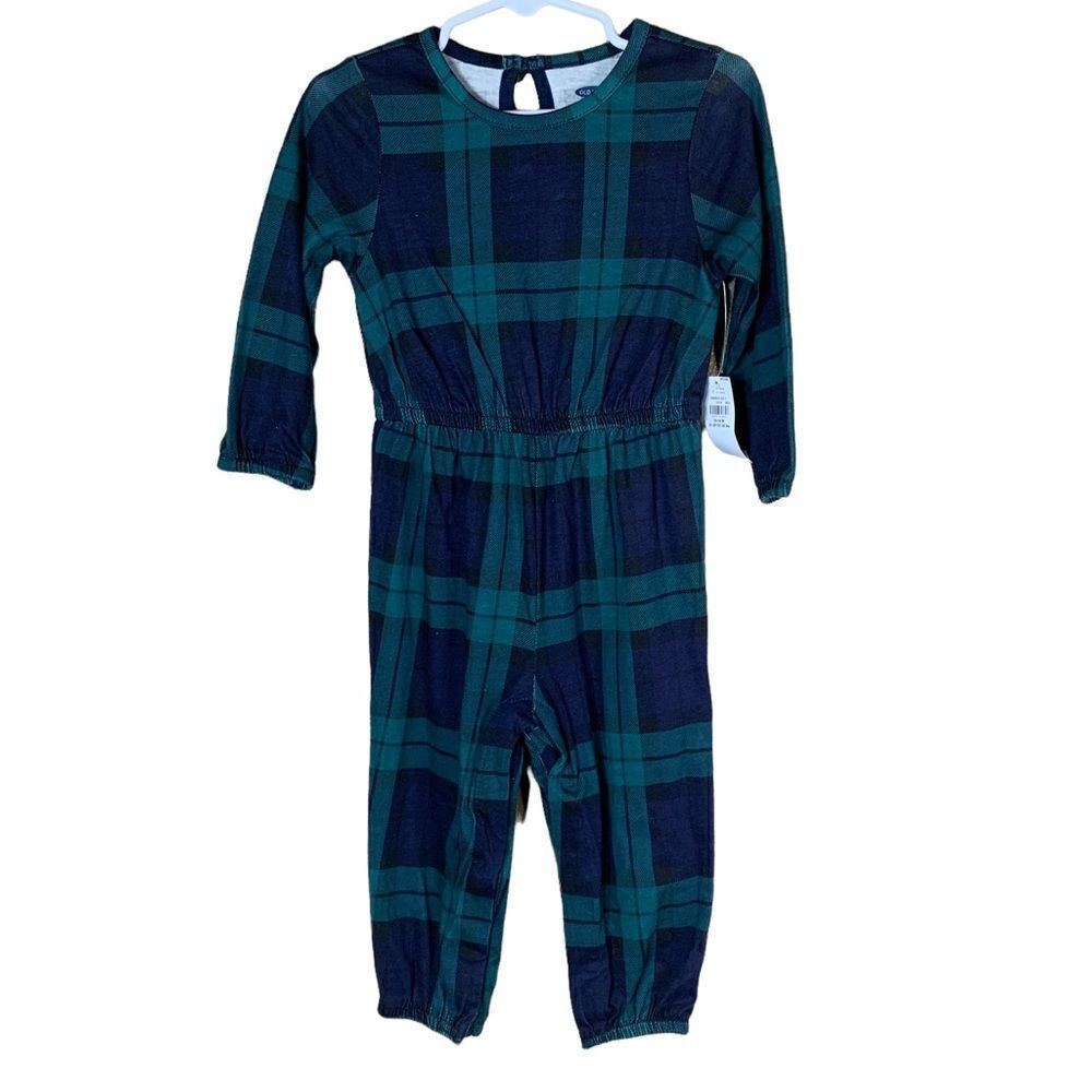 OldโNavyโtoddlerโgirlย green/blueโplaidโjumpsuitโ